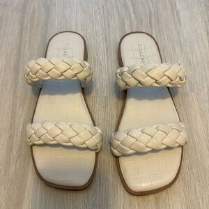 White Leather Braided Sandals